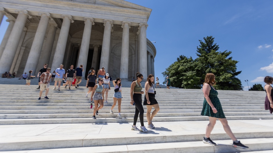  Students existing the Jefferson Memorial in DC
