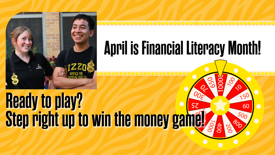  Game show theme image promoting Financial Literacy Month events from the Office for Financial Success